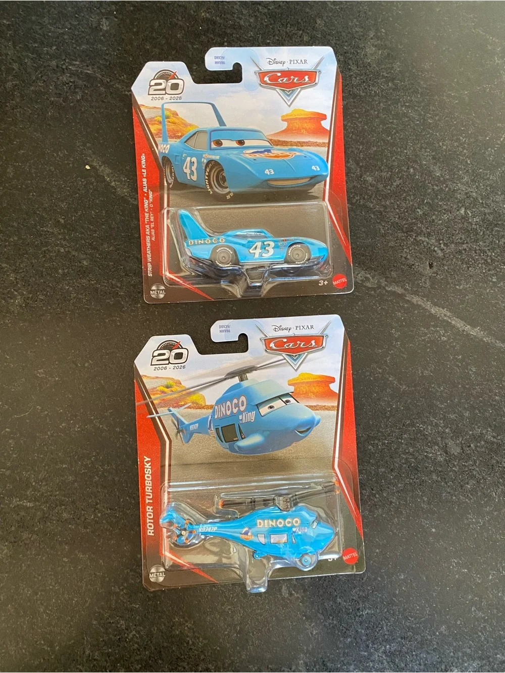 Disney Pixar Cars Rotor Turbosky Diecast Dinoco Helicopter and Dinoco the King
